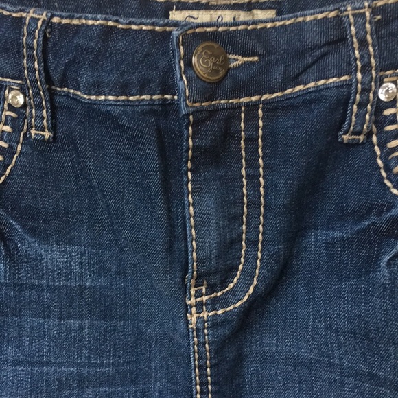Earl Jean Denim Jeans Skirt Mini Size 6 Rhinestones and Embroidered Stitches - Picture 7 of 14